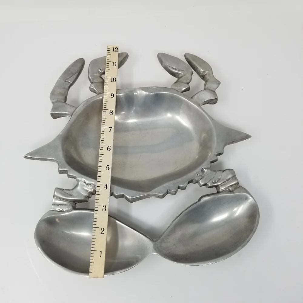 Crab Shape Serving Dish Chip and Dip Set Divided Seafood Party Plate Silver Tray